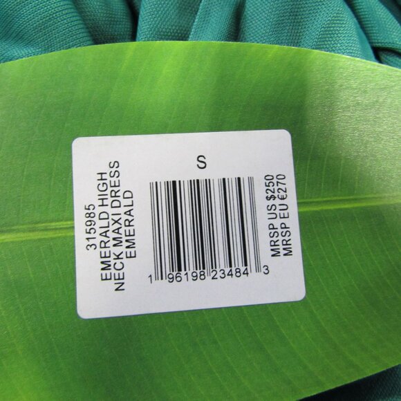 Farm Rio Women's Maxi Dress Emerald Green Size Small High Neck - Picture 5 of 8